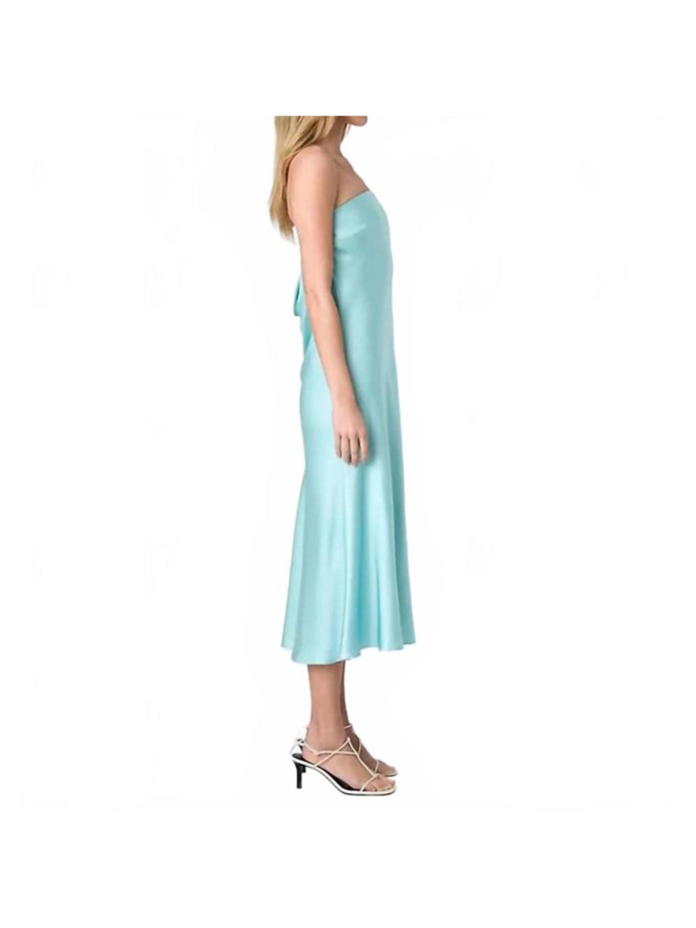 French Connection Oona Strapless Satin Midi Dress in Aqua - Picture 2 of 4